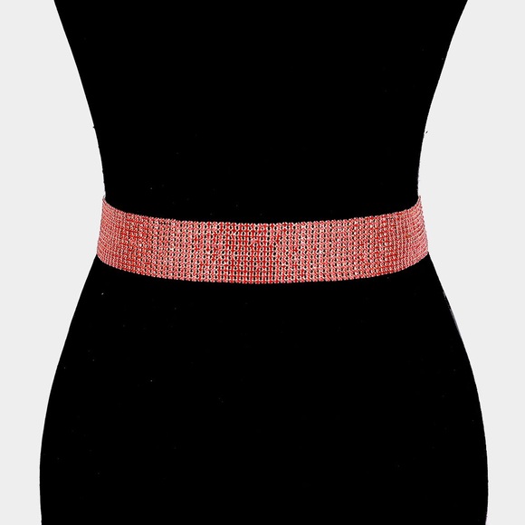 Red Gorgeous Rhinestone Pave Statement Belt - Picture 1 of 2